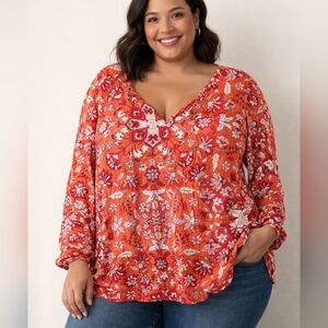 Old Navy Long Sleeve Blouse Orange Floral Women's XXL NWT